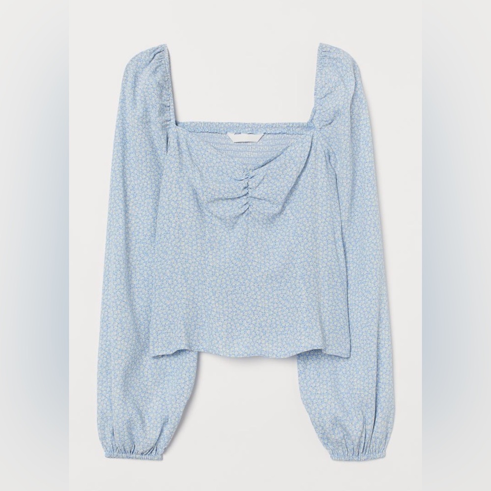 Puff Sleeve Light Blue Floral H&M Top